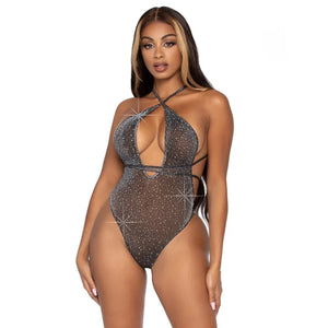 Convertible Lurex Rhinesotone Teddy - One Size - Black Silver