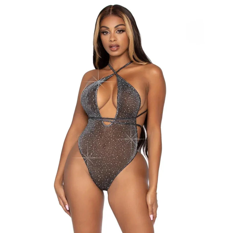 Convertible Lurex Rhinesotone Teddy - One Size - Black Silver