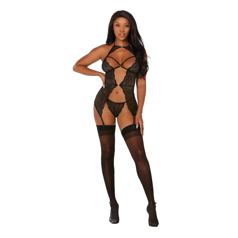 Garterslip & G-String - One Size - Black
