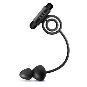 Anal Adventures - Platinum - Silicone Anal Ball With Vibrating C-Ring - Black