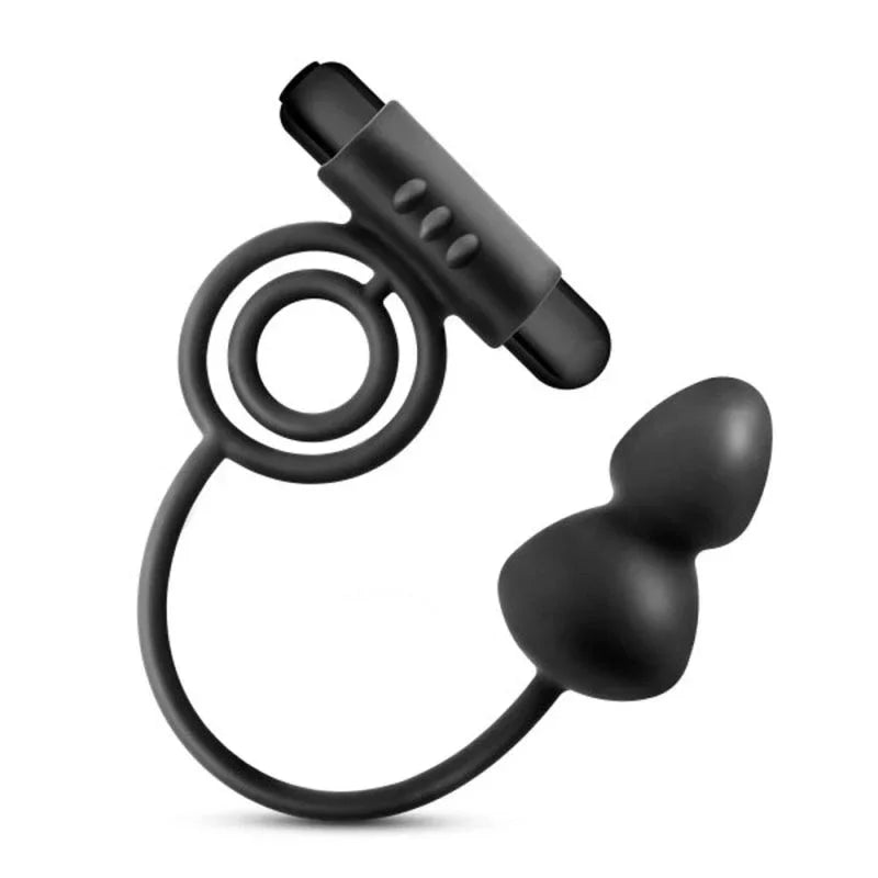 Anal Adventures - Platinum - Silicone Anal Ball With Vibrating C-Ring - Black
