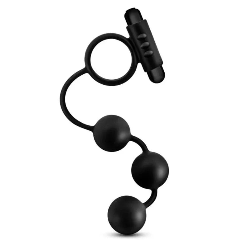 Anal Adventures - Platinum - Silicone Anal Ball With Vibrating C-Ring - Black