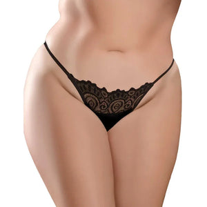 Hookup Panties Remote Lace Peek-a-Boo - Black - XL - Xxl