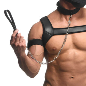 Full Pup Arsenal Set Neoprene Puppy Hood, Chest Harness, Collar With Leash and Arm Band - Black
