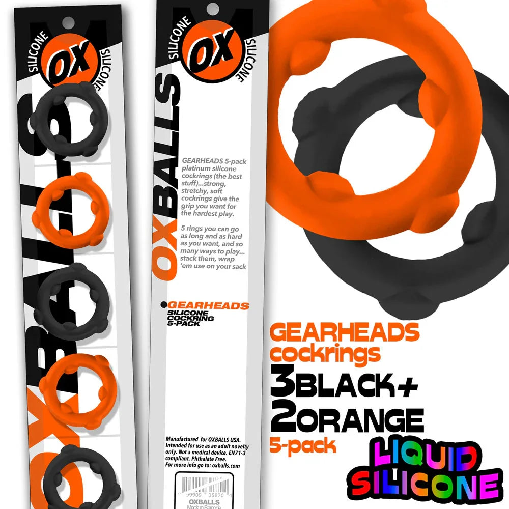 Gearheads 5 Pack Spinner Rings - Orange Black