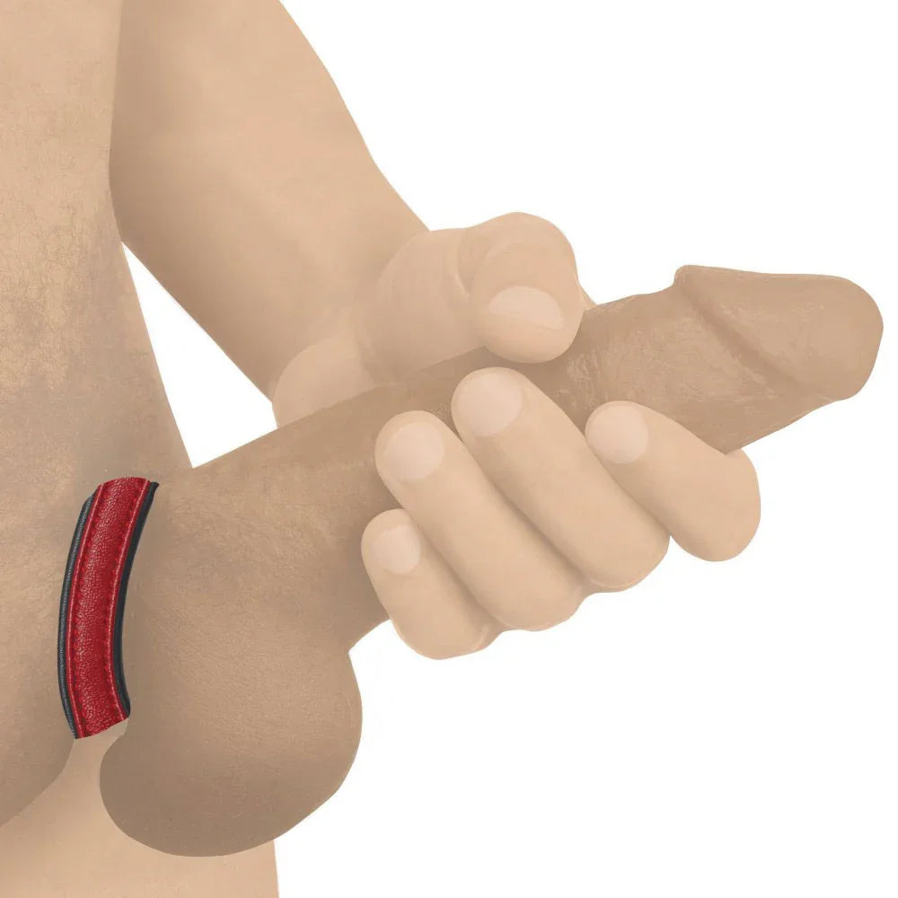 Strict Leather Touch Fastener Leather Cock Ring - Red