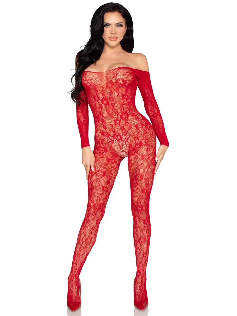 Lace Lingerie Jumpsuit - Os - Red