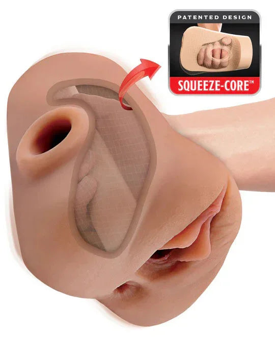 Pdx Plus Double Pounder Vibrating Squeeze Stroker - Brown