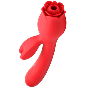 Blooming Bunny Sucking and Thrusting Silicone Rabbit Vibrator - Red