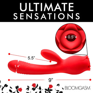 Blooming Bunny Sucking and Thrusting Silicone Rabbit Vibrator - Red