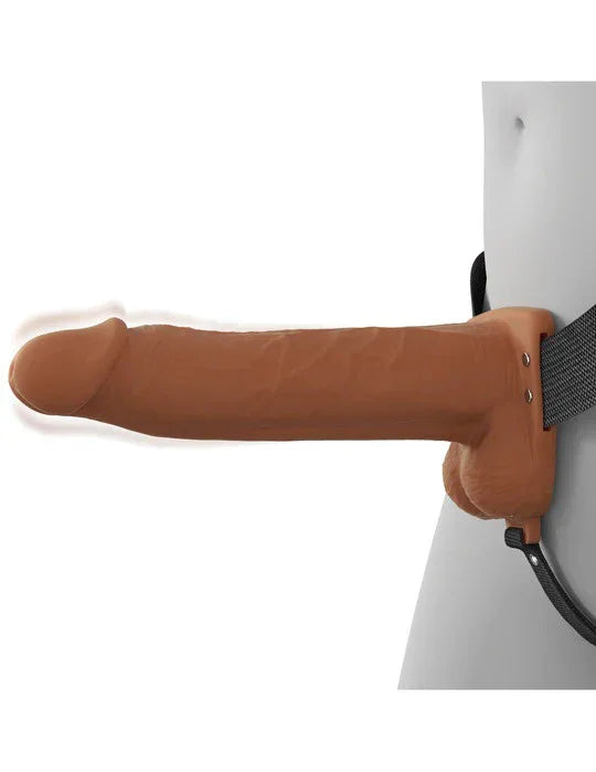 Fantasy X-Tensions Elite 8" Vibrating Hollow Silicone Strap-on - Brown