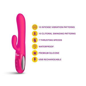 Hypnotic - Hot Pink - Thrusting Rabbit With Swinging Clitoral Stimulator