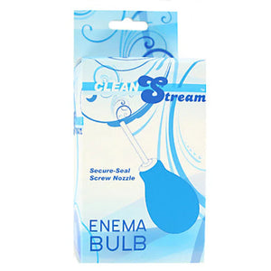 Clean Stream enema bulb with secure-seal screw nozzle in blue and white packaging