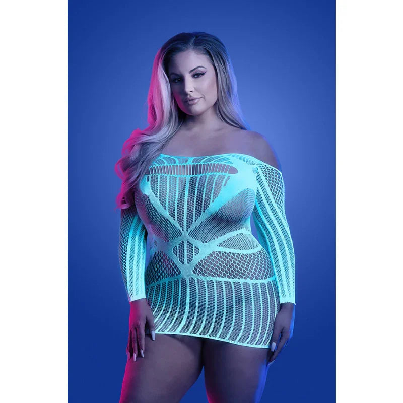 Ascension Long Sleeve Seamless Dress - Queen - White/blue