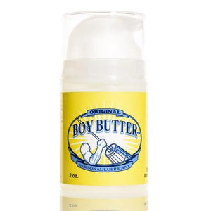 2 oz pump bottle of Boy Butter Original personal lubricant with yellow label