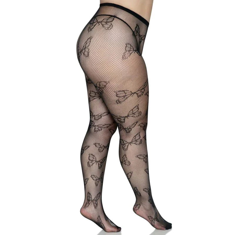 Butterfly Net Tights - 1x/2x - Black