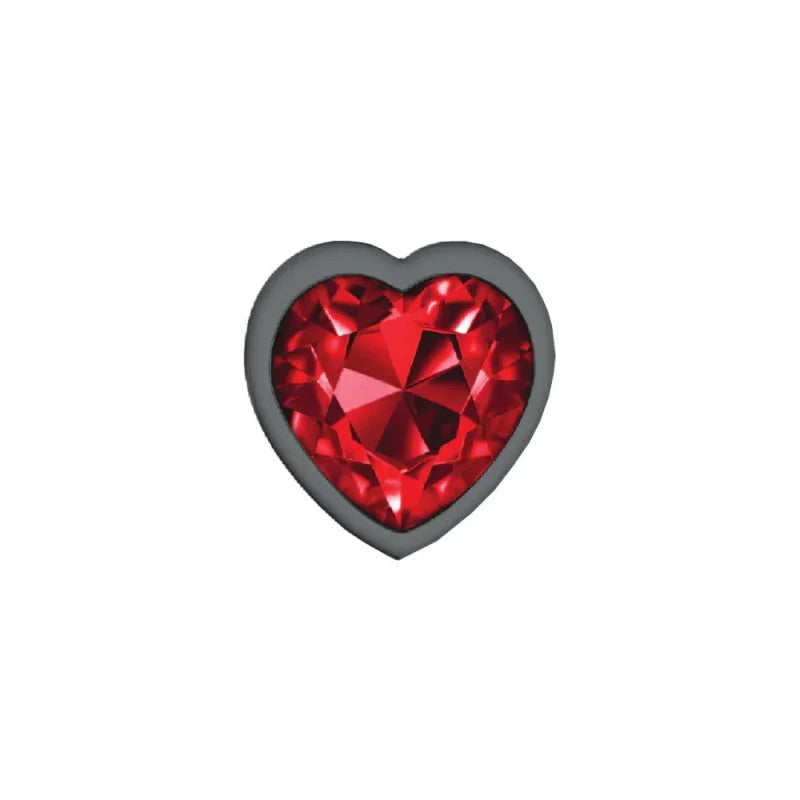 Cheeky Charms - Gunmetal Metal Butt Plug - Heart - Dark Red - Medium - MyPleasure