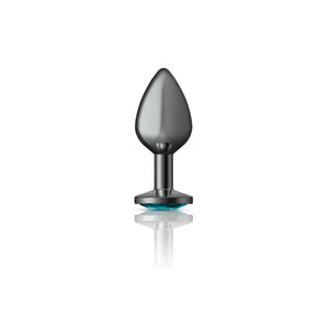 Cheeky Charms - Gunmetal Metal Butt Plug - Round - Teal - Medium - MyPleasure