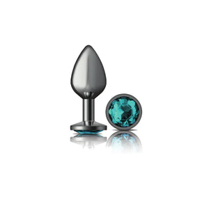 Cheeky Charms - Gunmetal Metal Butt Plug - Round - Teal - Medium - MyPleasure
