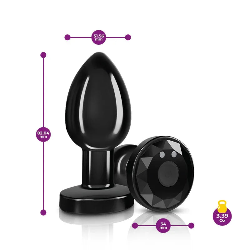 Cheeky Charms - Rechargeable Vibrating Metal Butt Plug With Remote Control - Gunmetal - Medium - Preorder Only