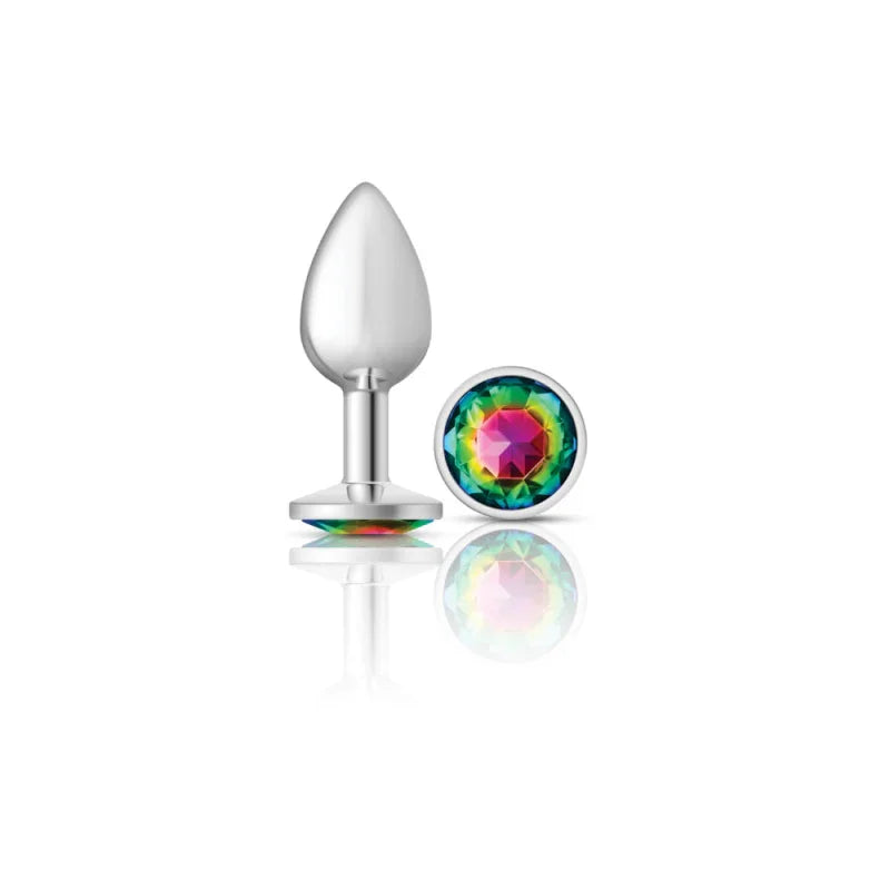 Cheeky Charms - Silver Metal Butt Plug - Round - Rainbow - Small