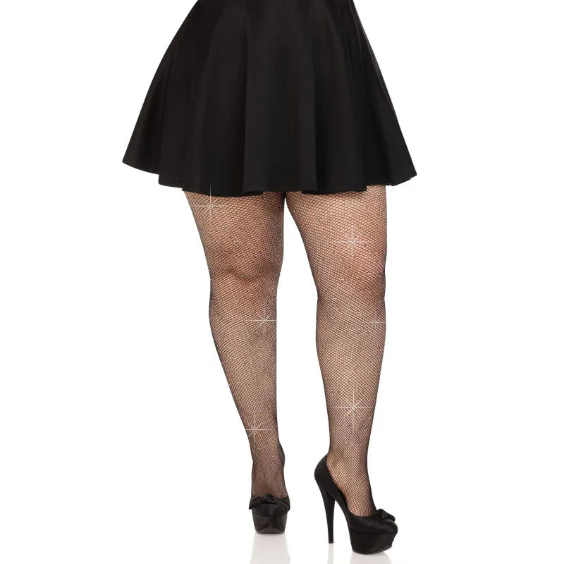 Colby Rhinestone Fishnet Tights - 1x/2x - Black - MyPleasure