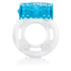 Clear and blue vibrating cock ring with textured top for added stimulation