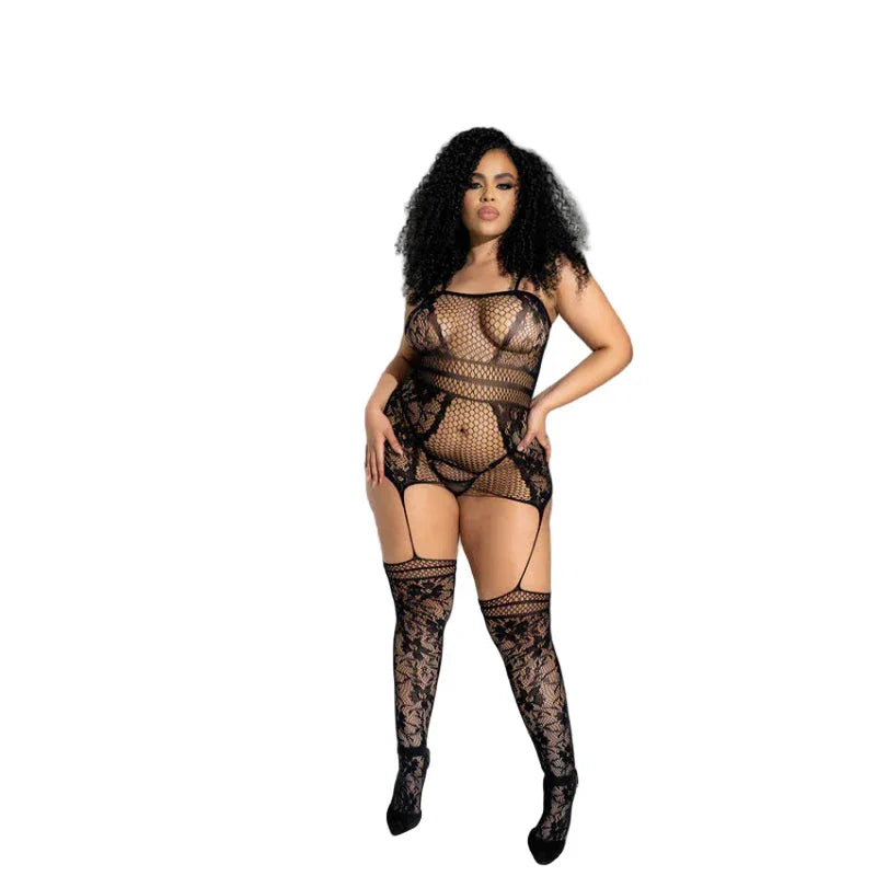 Curvy Aria Fishnet Body Stocking - O/sx - Black - MyPleasure