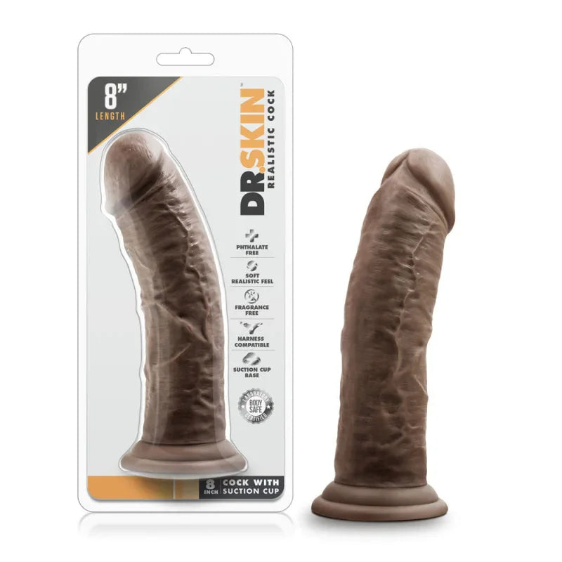 Dr. Skin - 8 Inch Cock With Suction Cup - Chocolate - MyPleasure