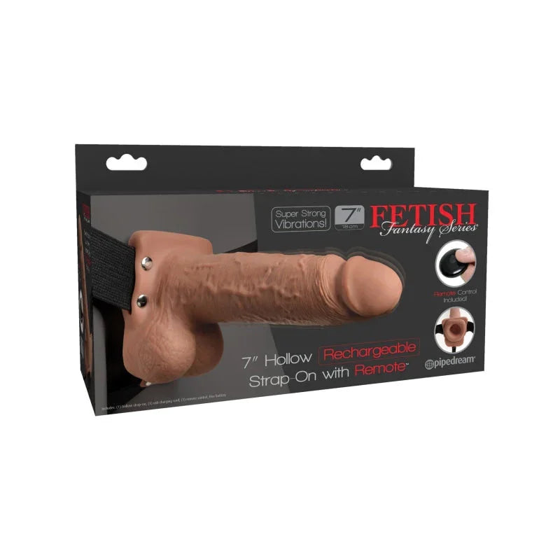 Fetish Fantasy Series 7" Hollow Rechargeable Strap-on With Remote - Tan
