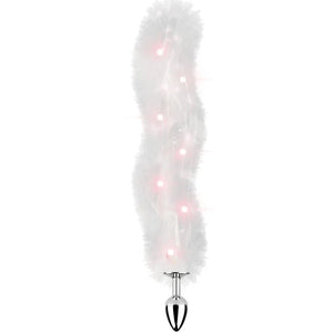 Foxy Tail - Light Up Faux Fur Butt Plug - White Plug - White