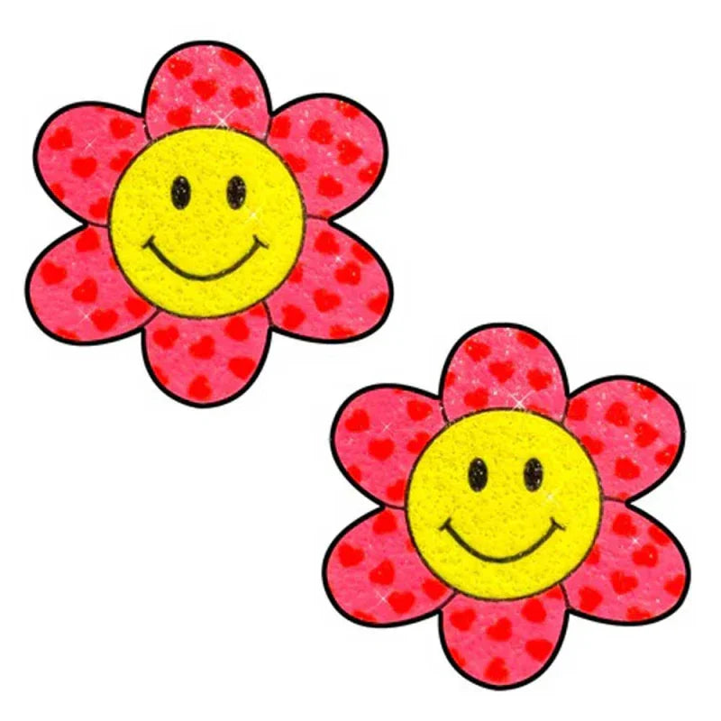 Freaking Awesome Smiley Flower Power Glitter Nipple Cover Pasties - MyPleasure