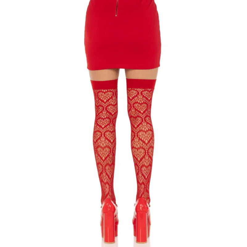 Heart Net Thigh Highs - One Size - Red - MyPleasure