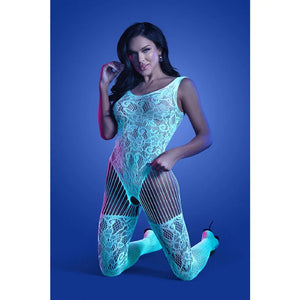 Illuminate Crotchless Teddy Bodystocking - One Size - White/blue