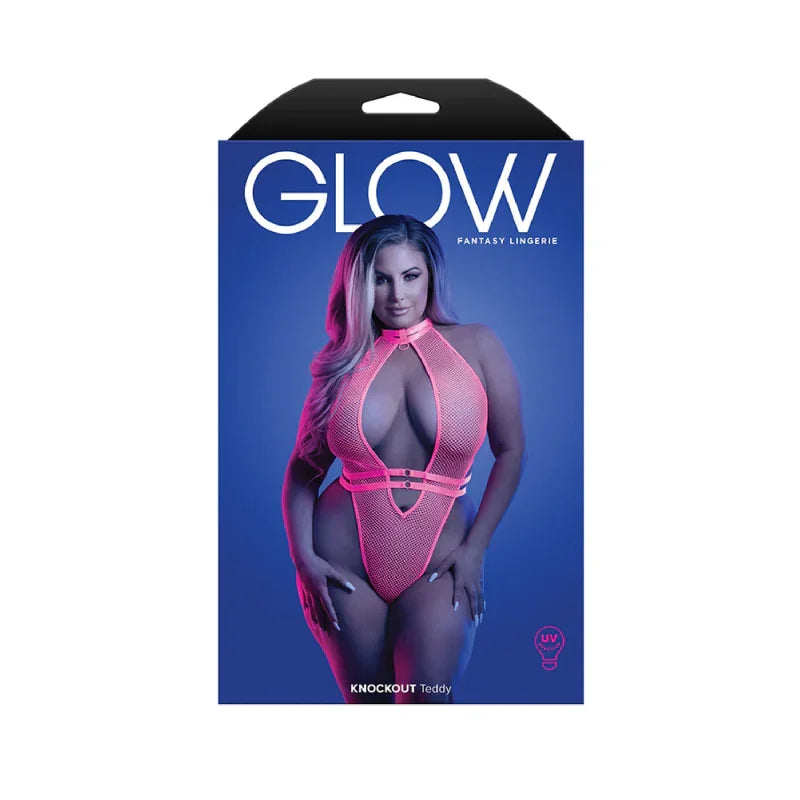 Knockout Plunge Halter Teddy - Queen - Neon Pink