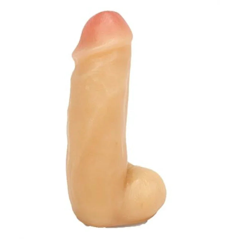 Realistic flesh-colored dildo adult toy with detailed texture and rounded tip