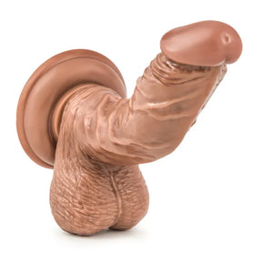 Realistic brown silicone dildo with testicles and suction base, adult novelty toy