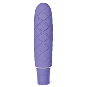 Mini periwinkle vibrator with diamond pattern texture and smooth base on white background