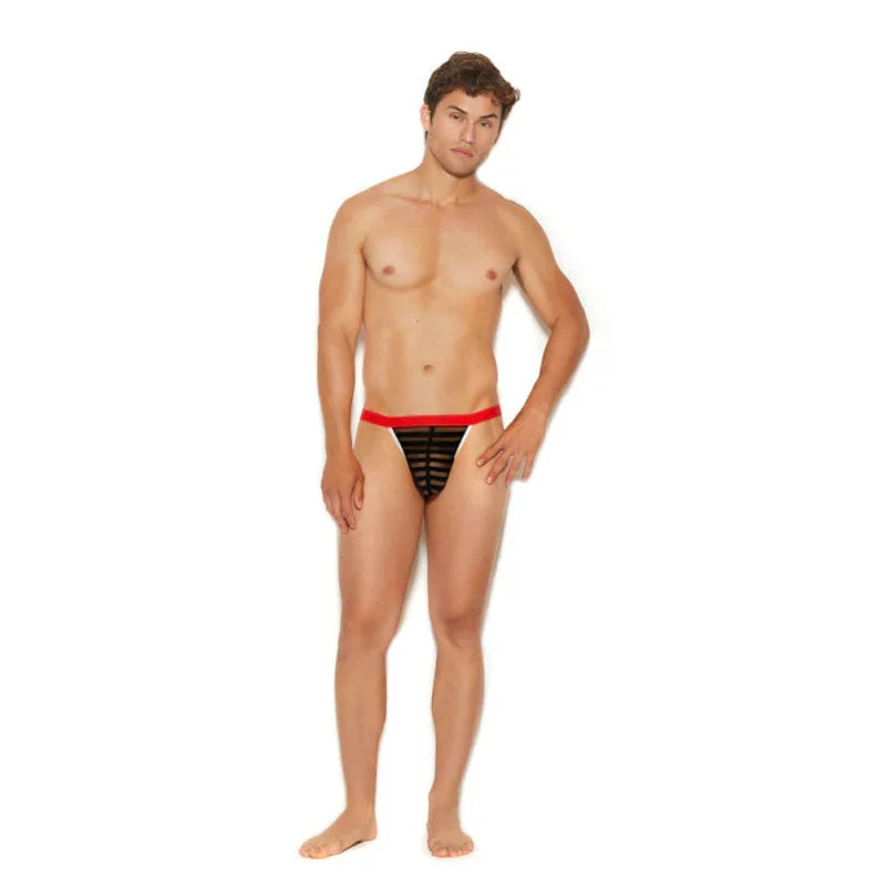 Men's Striped Mesh G-String Pouch - One Size - Black