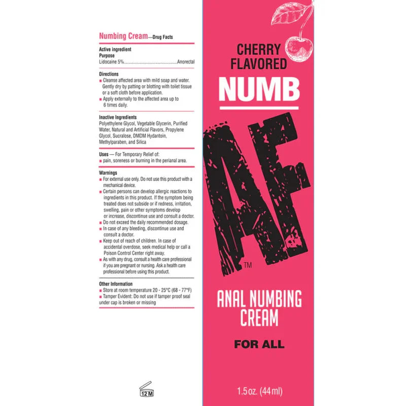 Numb Af - Anal Desensitizer Gel - Cherry - 1.5 Fl Oz - MyPleasure