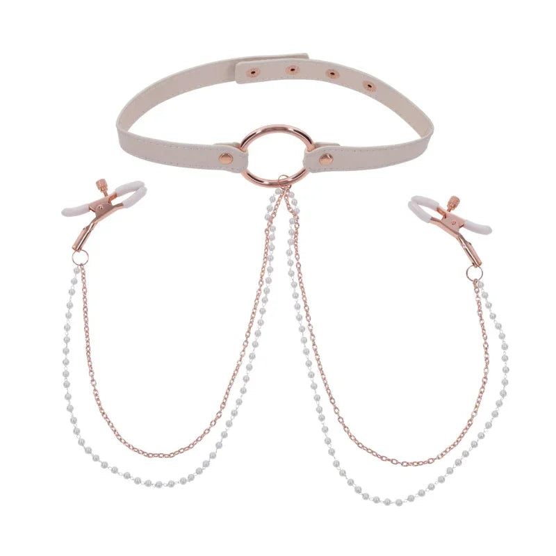 Peaches N Creame Collar With Nipple Clamps - Pink