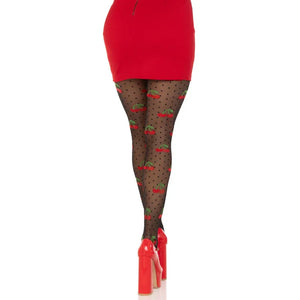Polka Dot Cherry Tights - One Size - Black - MyPleasure