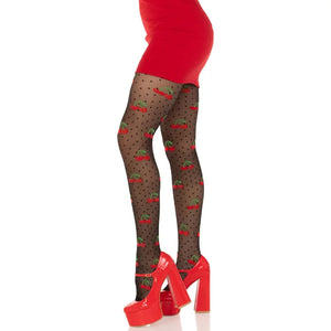 Polka Dot Cherry Tights - One Size - Black - MyPleasure