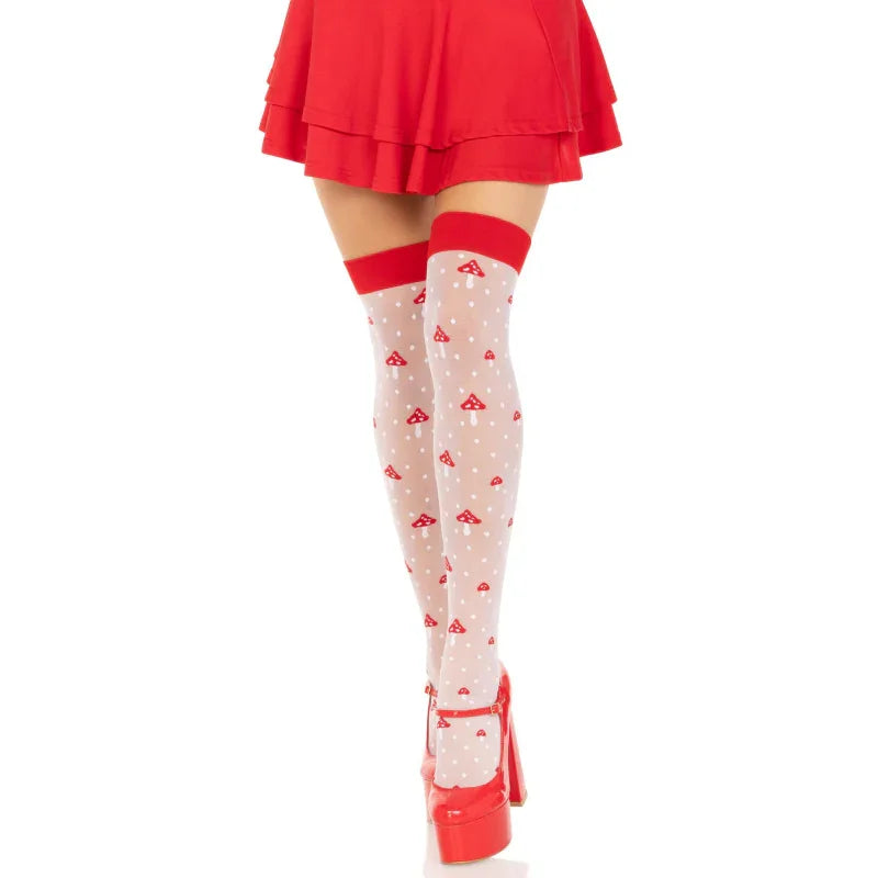 Polka Dot Mushroom Thigh High - One Size - White/red - MyPleasure