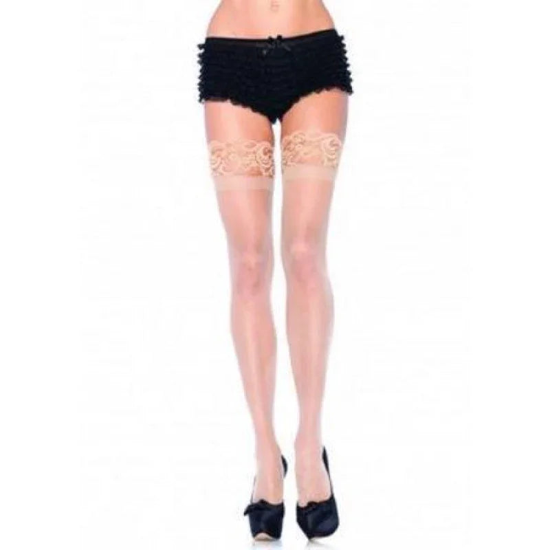 Stay Up Lace Top Sheer Thigh Highs - One Size - Nude - MyPleasure