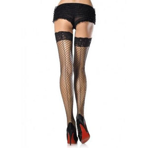 Stay Up Lace Top Thigh Highs With Backseam - One Size - Black