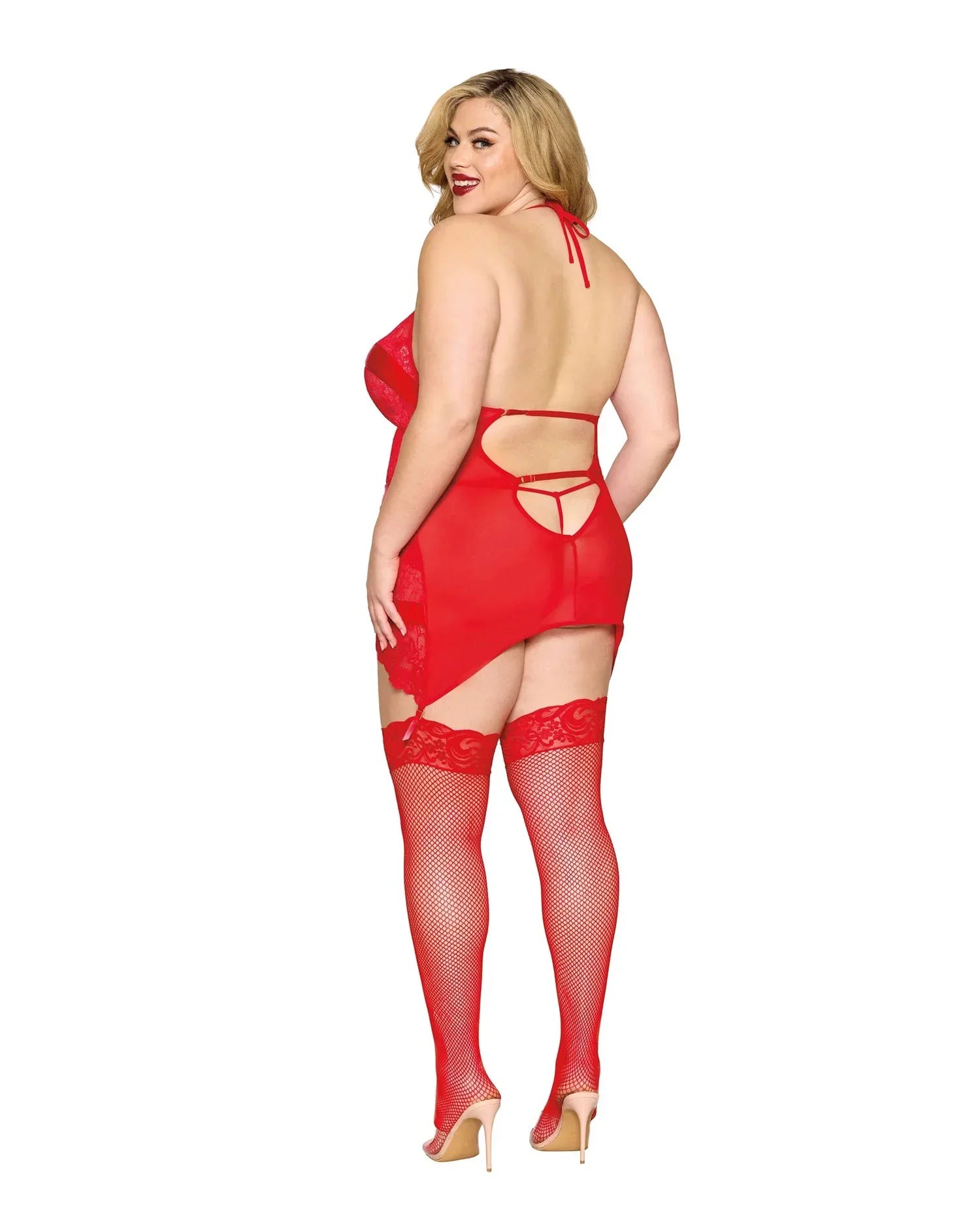 Garter Slip and G-String Dmnd - One Size Queen - Red