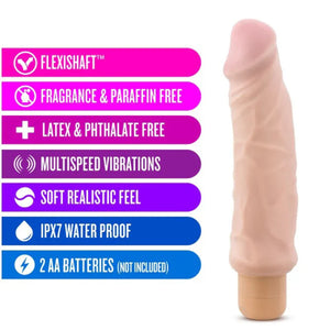 9-inch natural-colored vibrating dildo with realistic texture and multispeed features