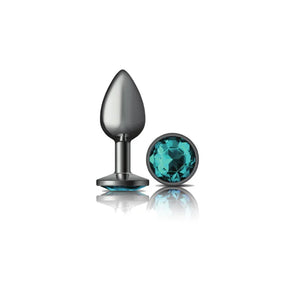 Cheeky Charms - Gunmetal Metal Butt Plug - Round - Teal - Small - MyPleasure