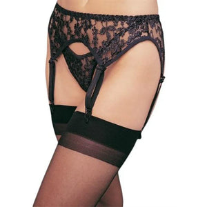 Lace Garterbelt and Thong - One Size - Black Black - One Size - MyPleasure